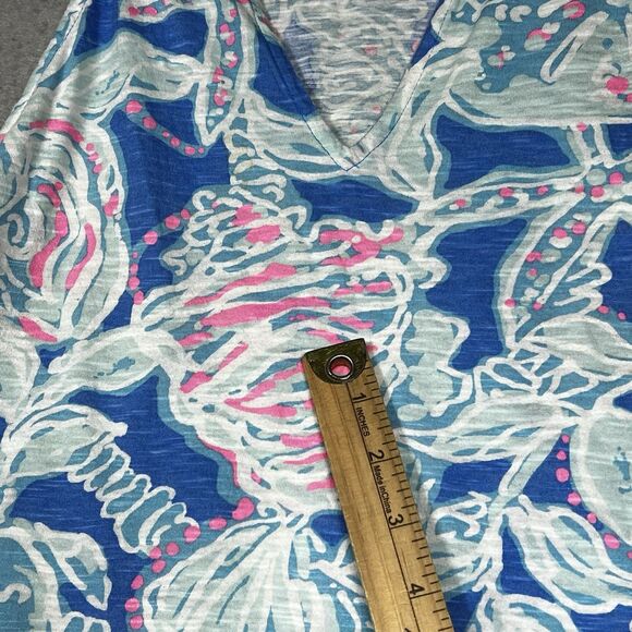 Lilly Pulitzer Tank Top Size Small Arya Bay Blue Into The Deep Pink Shell Print - Picture 13 of 13